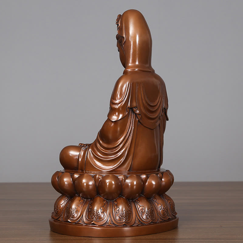 Nimara Ritual Kwan Yin Avalokitesvara Lotus Wealth Copper Statue Home Desk Decoration