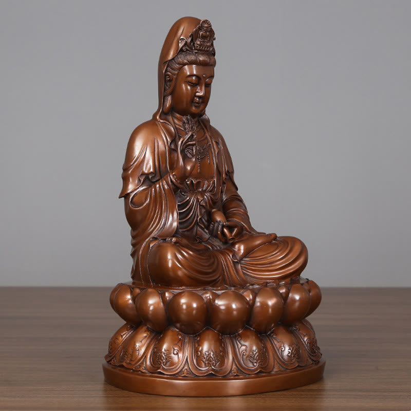 Nimara Ritual Kwan Yin Avalokitesvara Lotus Wealth Copper Statue Home Desk Decoration