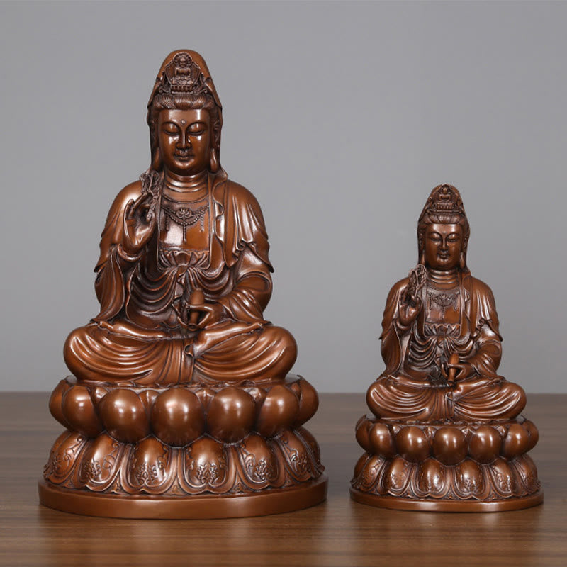 Nimara Ritual Kwan Yin Avalokitesvara Lotus Wealth Copper Statue Home Desk Decoration