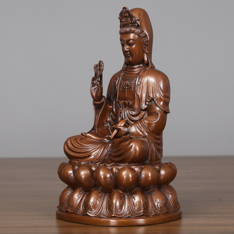 Nimara Ritual Kwan Yin Avalokitesvara Lotus Wealth Copper Statue Home Desk Decoration