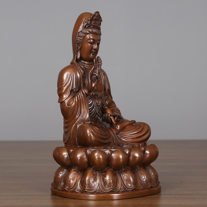 Nimara Ritual Kwan Yin Avalokitesvara Lotus Wealth Copper Statue Home Desk Decoration