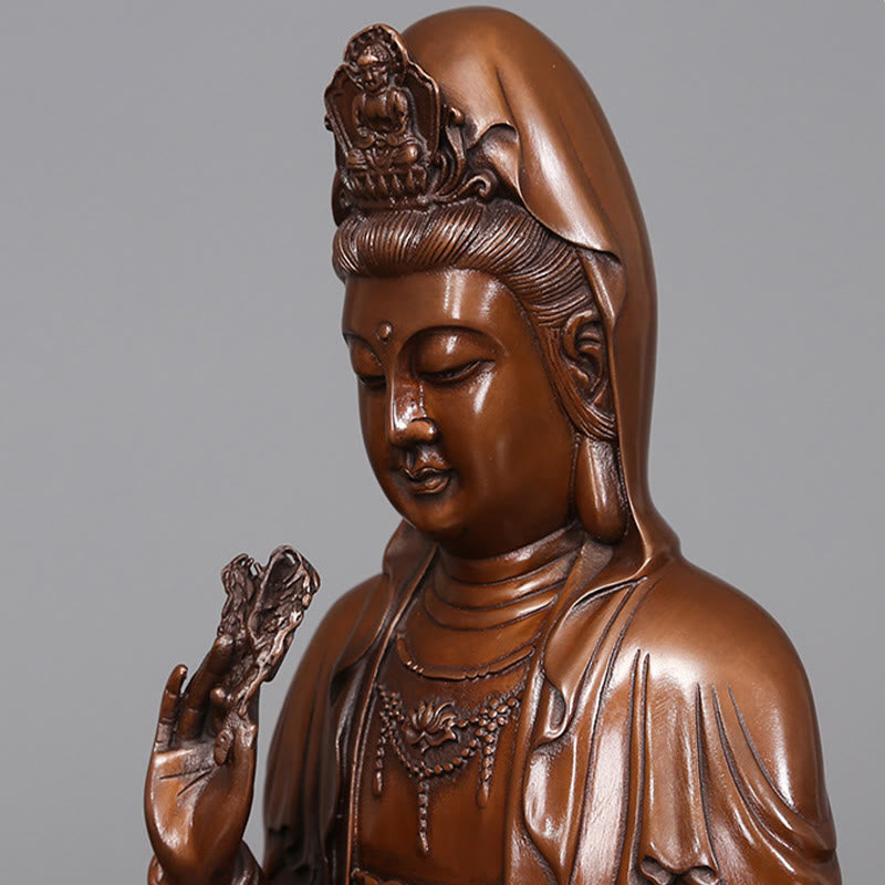Nimara Ritual Kwan Yin Avalokitesvara Lotus Wealth Copper Statue Home Desk Decoration