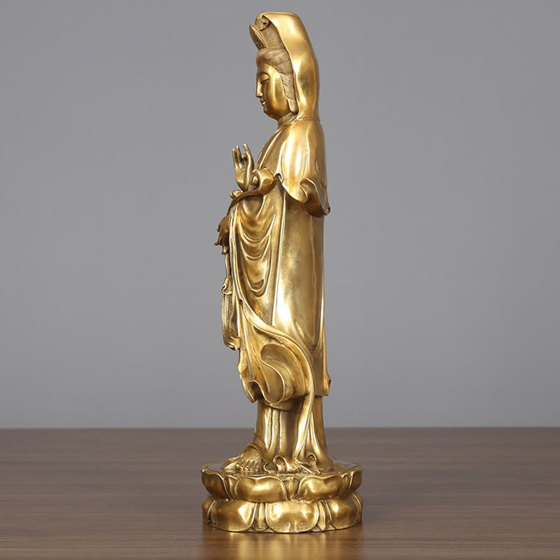 Nimara Ritual Golden Standing Kwan Yin Avalokitesvara Wealth Brass Copper Statue Home Desk Decoration