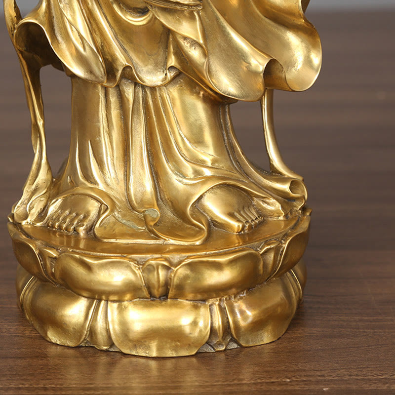 Nimara Ritual Golden Standing Kwan Yin Avalokitesvara Wealth Brass Copper Statue Home Desk Decoration