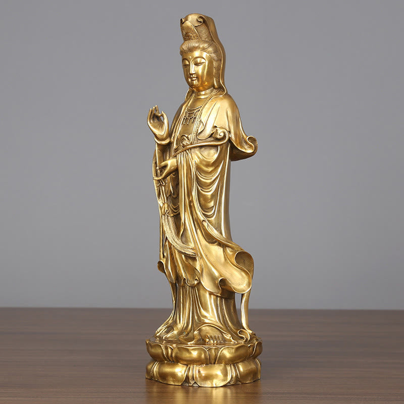 Nimara Ritual Golden Standing Kwan Yin Avalokitesvara Wealth Brass Copper Statue Home Desk Decoration
