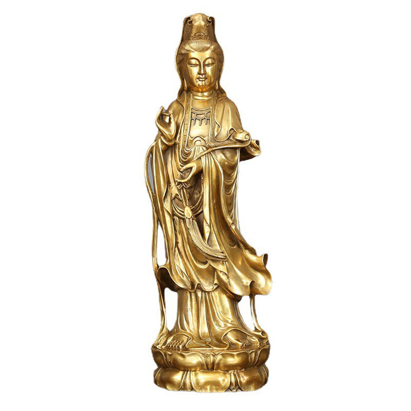 Nimara Ritual Golden Standing Kwan Yin Avalokitesvara Wealth Brass Copper Statue Home Desk Decoration