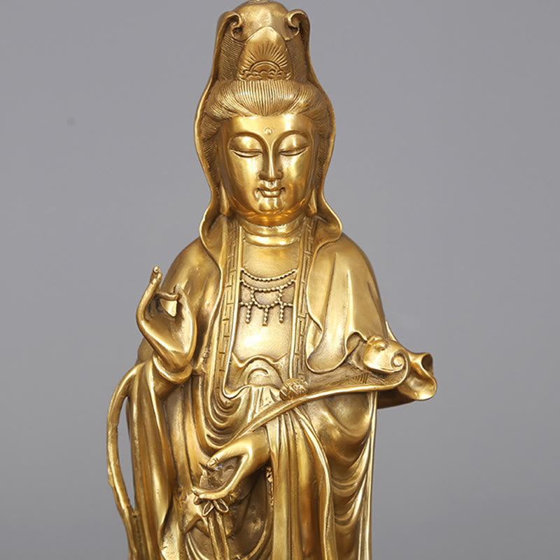 Nimara Ritual Golden Standing Kwan Yin Avalokitesvara Wealth Brass Copper Statue Home Desk Decoration