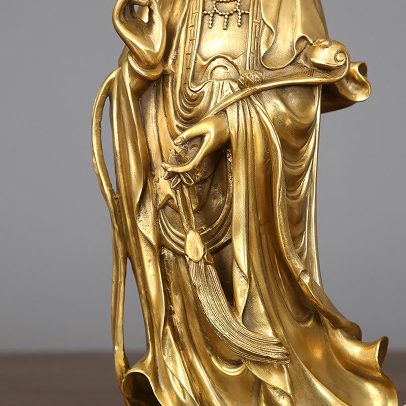 Nimara Ritual Golden Standing Kwan Yin Avalokitesvara Wealth Brass Copper Statue Home Desk Decoration