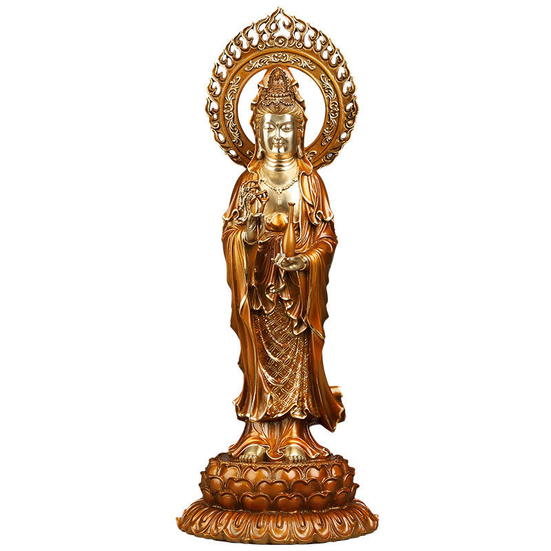 Nimara Ritual Kwan Yin Avalokitesvara Lotus Aura Success Brass Copper Statue Home Decoration