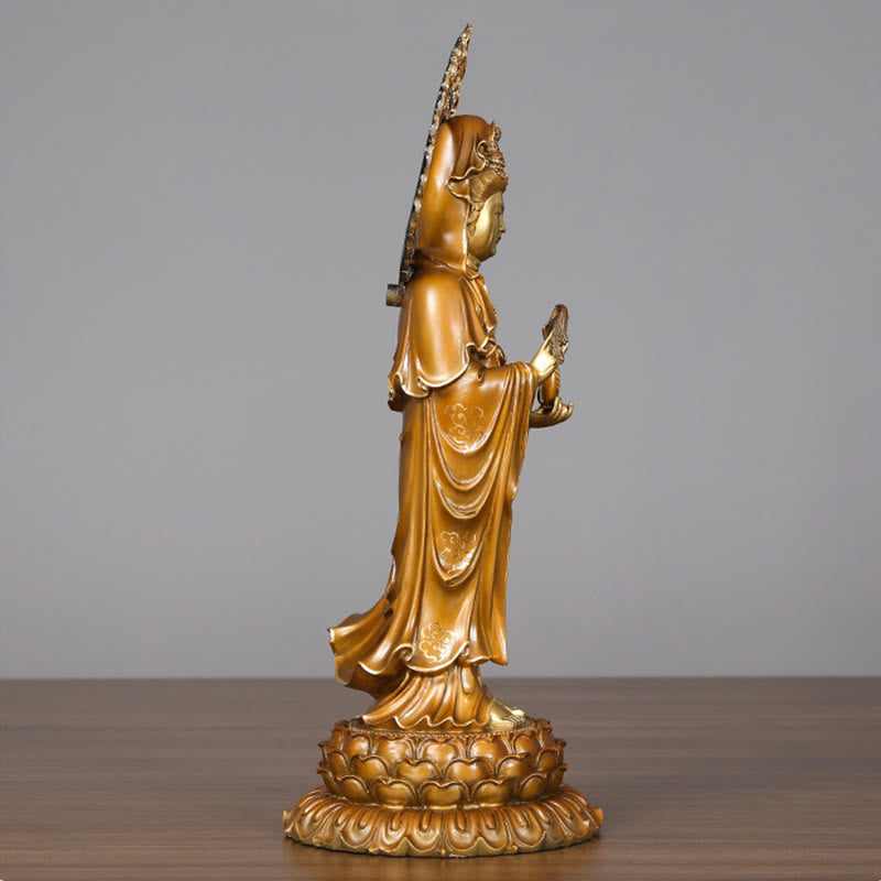 Nimara Ritual Kwan Yin Avalokitesvara Lotus Aura Success Brass Copper Statue Home Decoration