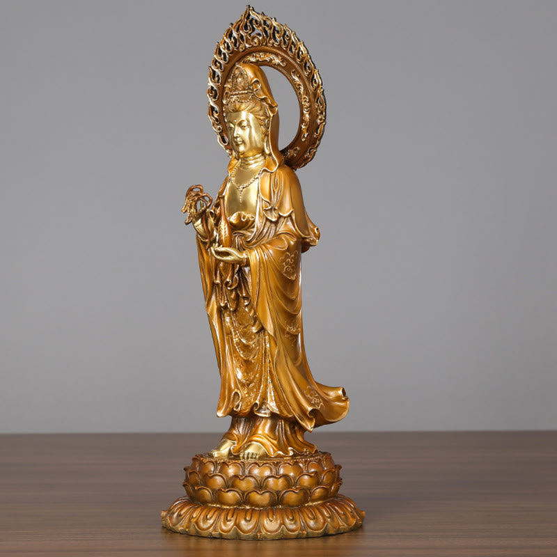 Nimara Ritual Kwan Yin Avalokitesvara Lotus Aura Success Brass Copper Statue Home Decoration
