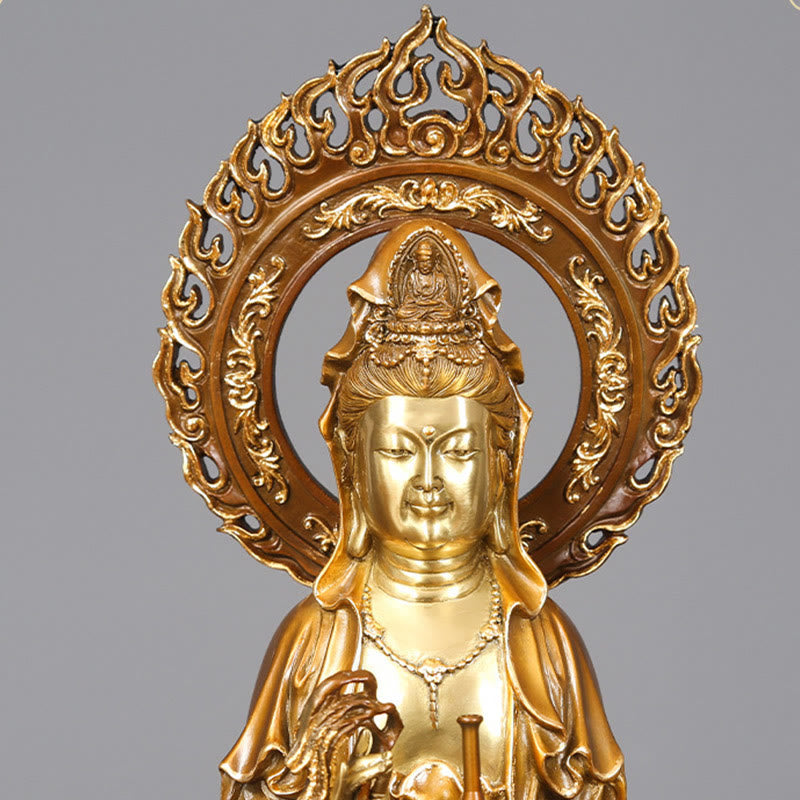 Nimara Ritual Kwan Yin Avalokitesvara Lotus Aura Success Brass Copper Statue Home Decoration