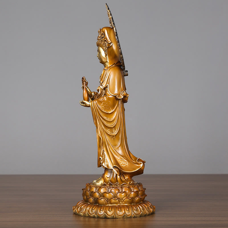 Nimara Ritual Kwan Yin Avalokitesvara Lotus Aura Success Brass Copper Statue Home Decoration