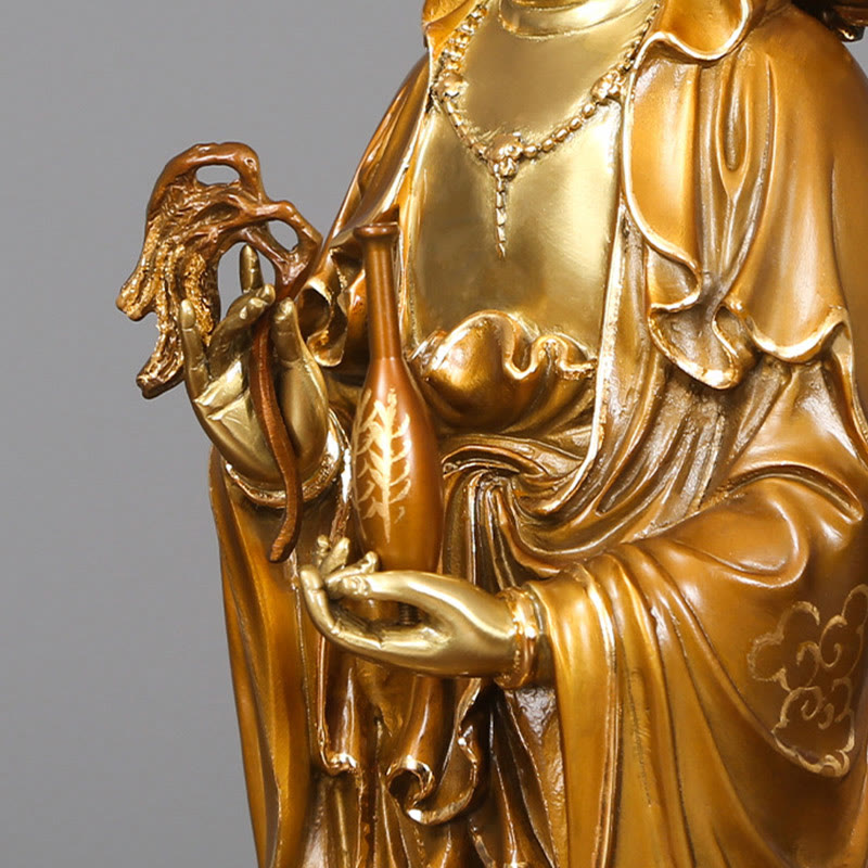 Nimara Ritual Kwan Yin Avalokitesvara Lotus Aura Success Brass Copper Statue Home Decoration