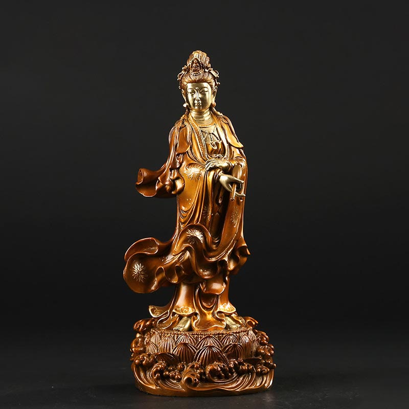 Nimara Ritual Kwan Yin Avalokitesvara Holding A Vase Brass Harmony Copper Statue Home Decoration