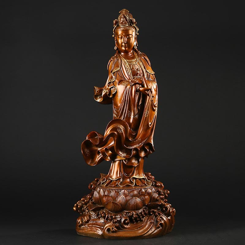 Nimara Ritual Kwan Yin Avalokitesvara Holding A Vase Brass Harmony Copper Statue Home Decoration
