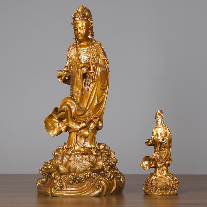 Nimara Ritual Kwan Yin Avalokitesvara Holding A Vase Brass Harmony Copper Statue Home Decoration