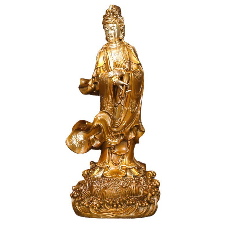Nimara Ritual Kwan Yin Avalokitesvara Holding A Vase Brass Harmony Copper Statue Home Decoration