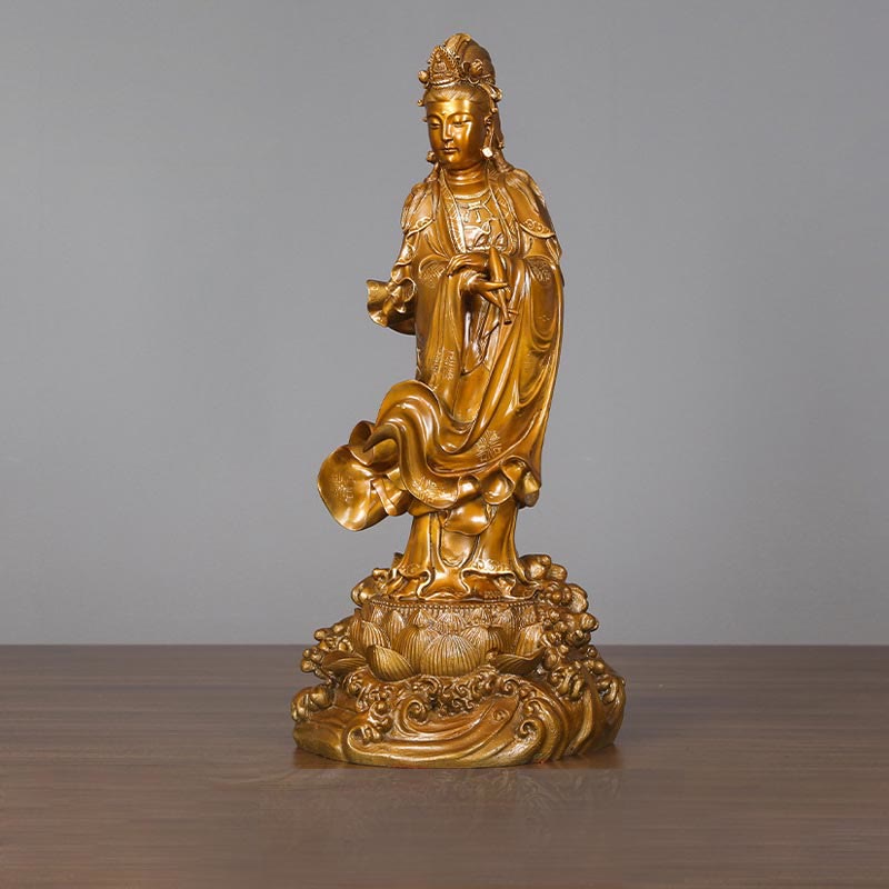 Nimara Ritual Kwan Yin Avalokitesvara Holding A Vase Brass Harmony Copper Statue Home Decoration
