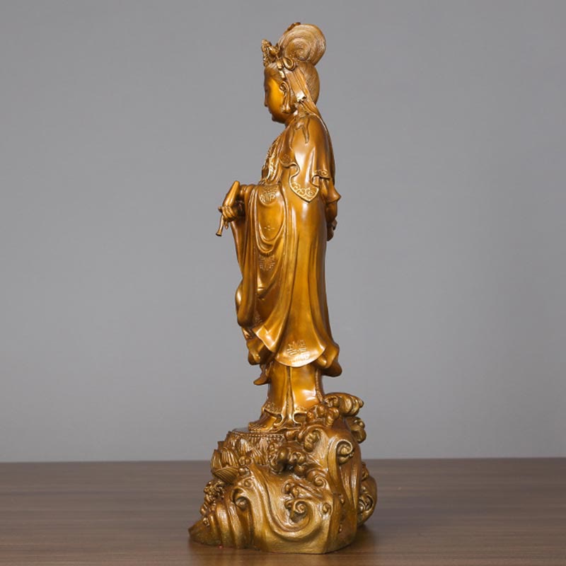 Nimara Ritual Kwan Yin Avalokitesvara Holding A Vase Brass Harmony Copper Statue Home Decoration