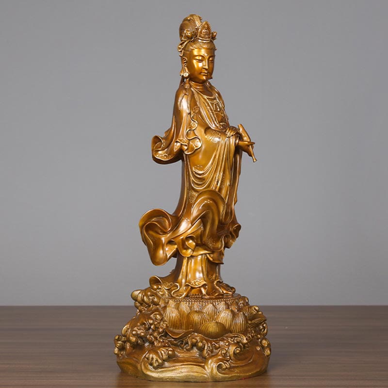 Nimara Ritual Kwan Yin Avalokitesvara Holding A Vase Brass Harmony Copper Statue Home Decoration