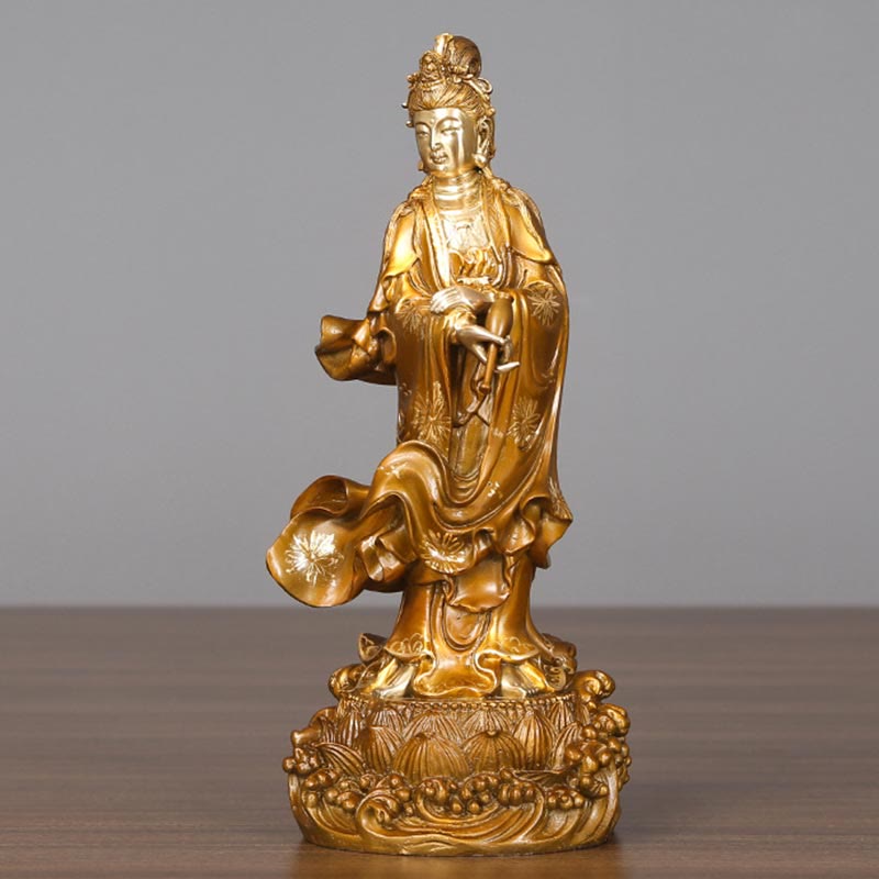 Nimara Ritual Kwan Yin Avalokitesvara Holding A Vase Brass Harmony Copper Statue Home Decoration