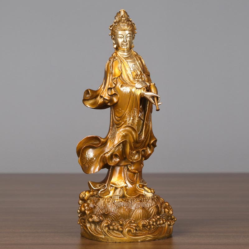 Nimara Ritual Kwan Yin Avalokitesvara Holding A Vase Brass Harmony Copper Statue Home Decoration