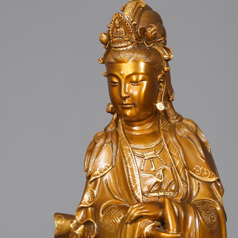 Nimara Ritual Kwan Yin Avalokitesvara Holding A Vase Brass Harmony Copper Statue Home Decoration