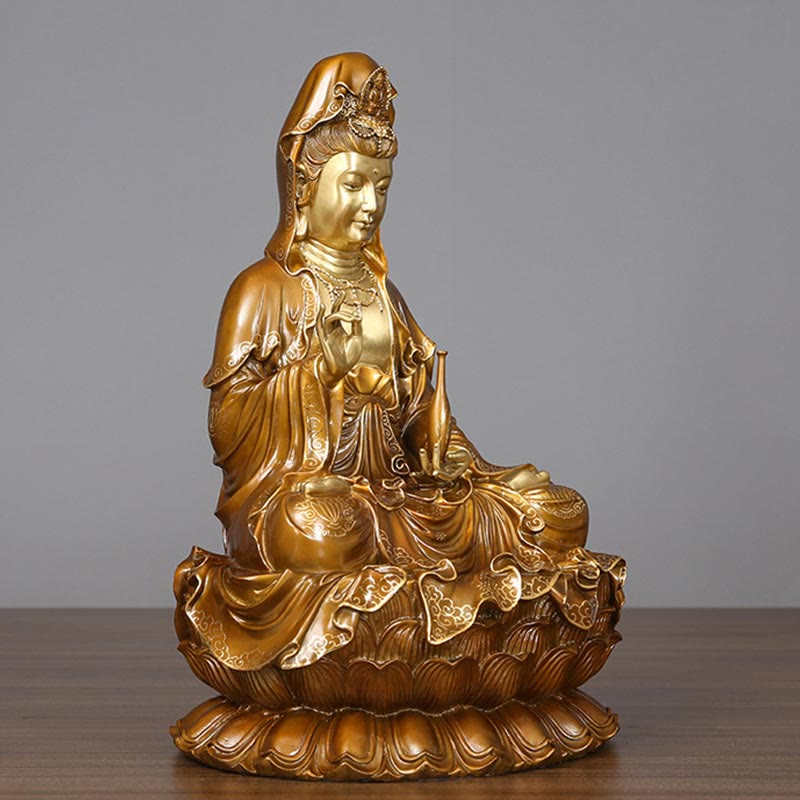 Nimara Ritual Kwan Yin Avalokitesvara Lotus Sitting Harmony Brass Copper Statue Home Altar Decoration