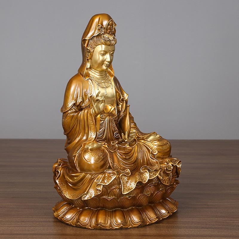 Nimara Ritual Kwan Yin Avalokitesvara Lotus Sitting Harmony Brass Copper Statue Home Altar Decoration
