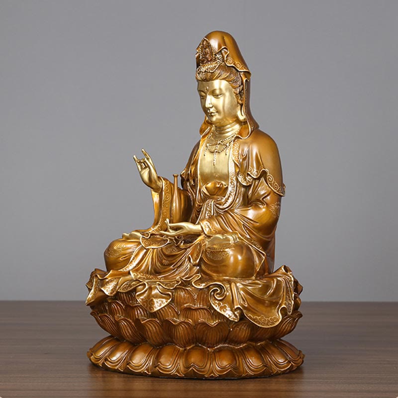 Nimara Ritual Kwan Yin Avalokitesvara Lotus Sitting Harmony Brass Copper Statue Home Altar Decoration