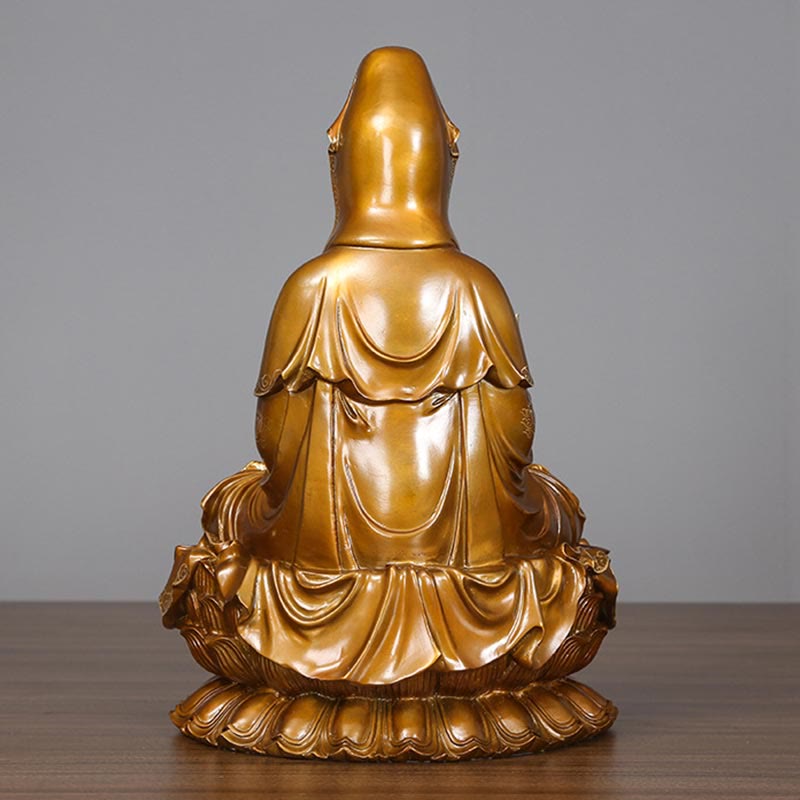 Nimara Ritual Kwan Yin Avalokitesvara Lotus Sitting Harmony Brass Copper Statue Home Altar Decoration