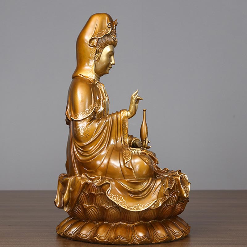Nimara Ritual Kwan Yin Avalokitesvara Lotus Sitting Harmony Brass Copper Statue Home Altar Decoration