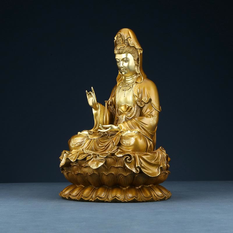 Nimara Ritual Kwan Yin Avalokitesvara Lotus Sitting Harmony Brass Copper Statue Home Altar Decoration