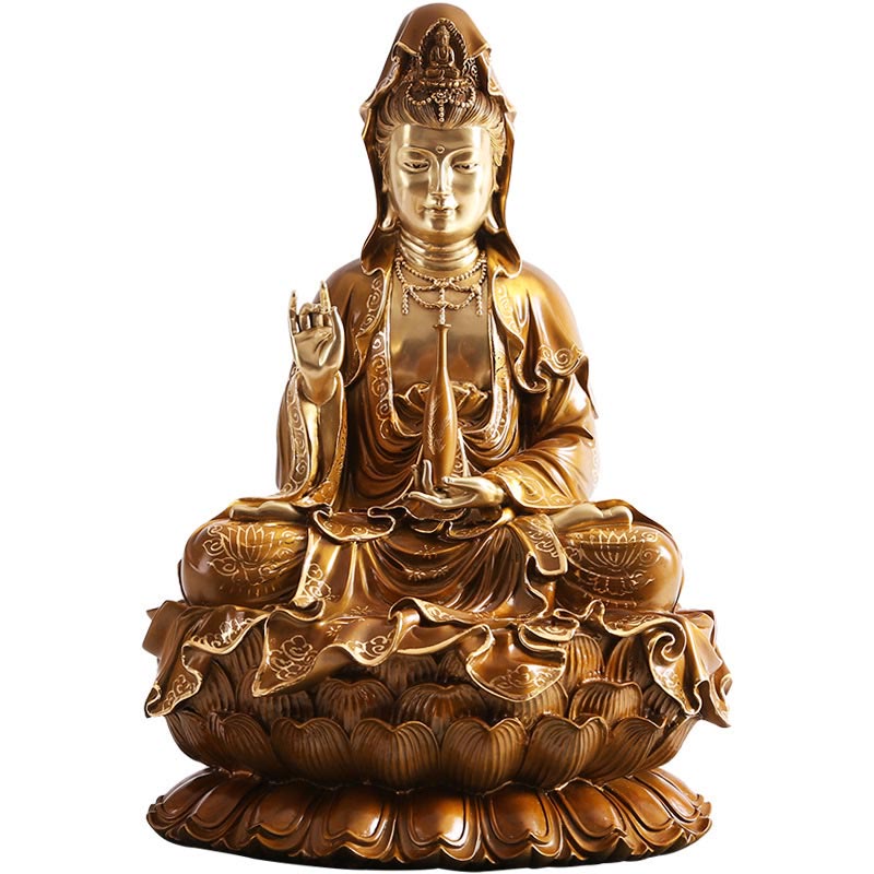 Nimara Ritual Kwan Yin Avalokitesvara Lotus Sitting Harmony Brass Copper Statue Home Altar Decoration