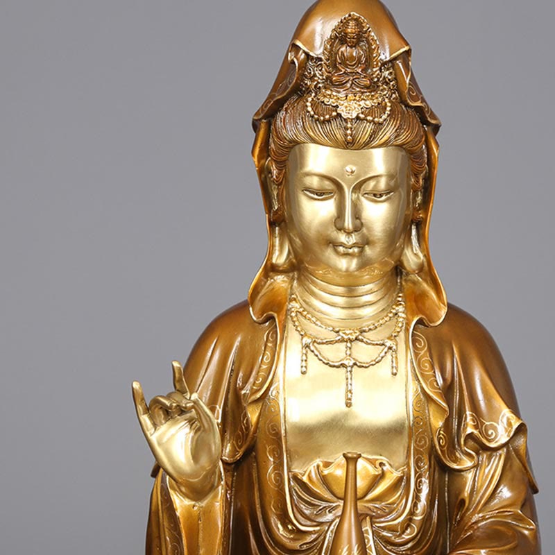 Nimara Ritual Kwan Yin Avalokitesvara Lotus Sitting Harmony Brass Copper Statue Home Altar Decoration