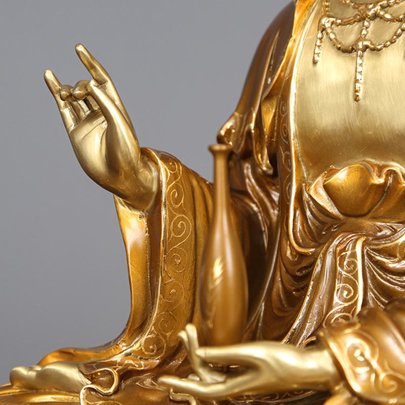 Nimara Ritual Kwan Yin Avalokitesvara Lotus Sitting Harmony Brass Copper Statue Home Altar Decoration