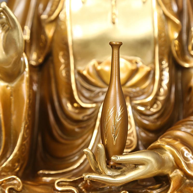 Nimara Ritual Kwan Yin Avalokitesvara Lotus Sitting Harmony Brass Copper Statue Home Altar Decoration
