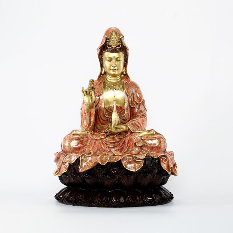 Nimara Ritual Kwan Yin Avalokitesvara Lotus Sitting Harmony Brass Copper Statue Home Altar Decoration