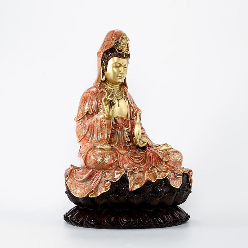 Nimara Ritual Kwan Yin Avalokitesvara Lotus Sitting Harmony Brass Copper Statue Home Altar Decoration