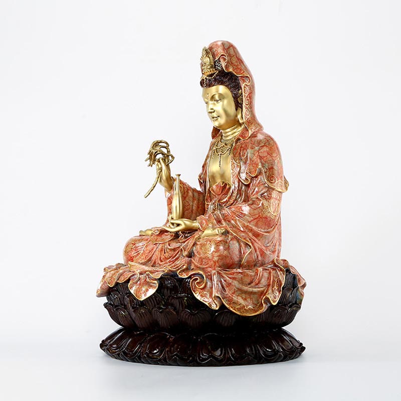 Nimara Ritual Kwan Yin Avalokitesvara Lotus Sitting Harmony Brass Copper Statue Home Altar Decoration