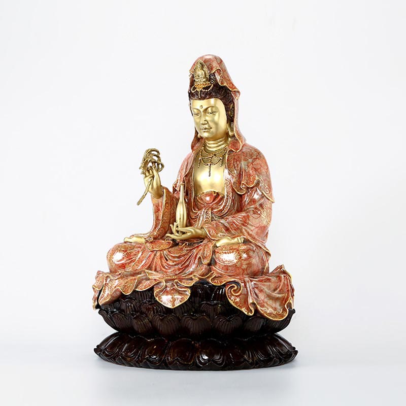 Nimara Ritual Kwan Yin Avalokitesvara Lotus Sitting Harmony Brass Copper Statue Home Altar Decoration