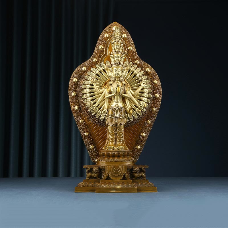 Nimara Ritual Handmade Thousand-armed Avalokitesvara Kwan Yin Wealth Brass Copper Statue Decoration