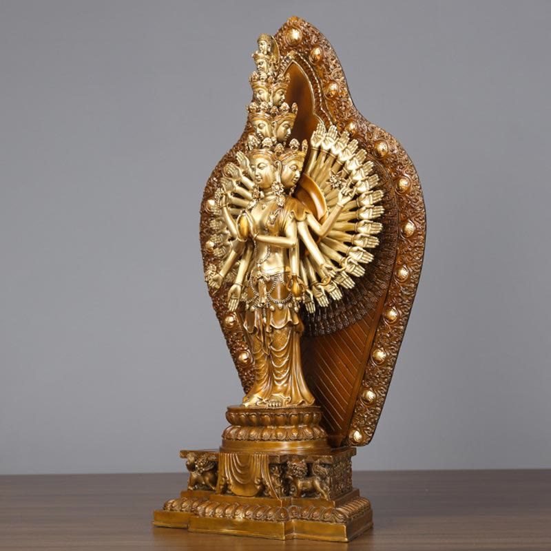 Nimara Ritual Handmade Thousand-armed Avalokitesvara Kwan Yin Wealth Brass Copper Statue Decoration