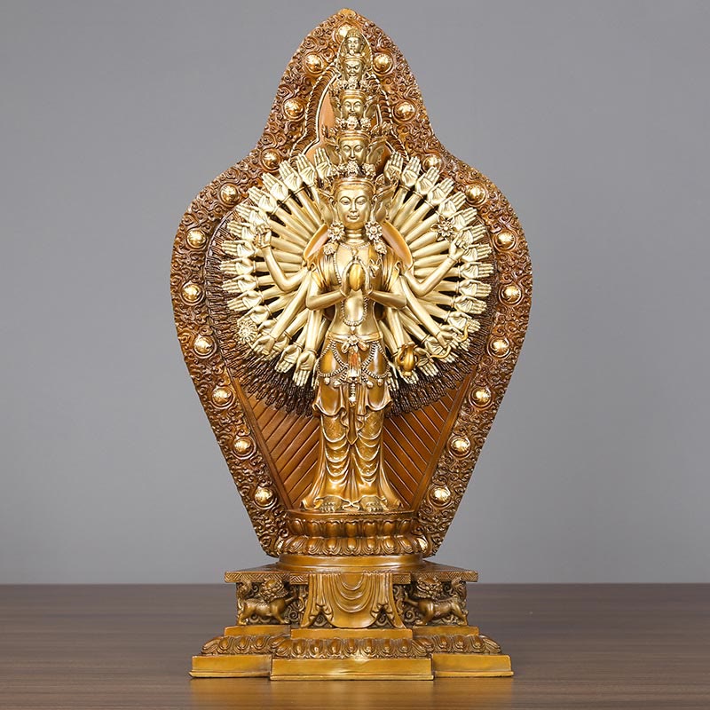 Nimara Ritual Handmade Thousand-armed Avalokitesvara Kwan Yin Wealth Brass Copper Statue Decoration