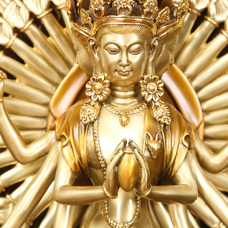 Nimara Ritual Handmade Thousand-armed Avalokitesvara Kwan Yin Wealth Brass Copper Statue Decoration