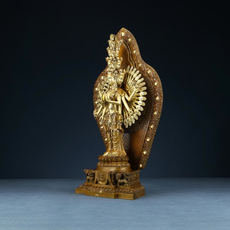 Nimara Ritual Handmade Thousand-armed Avalokitesvara Kwan Yin Wealth Brass Copper Statue Decoration