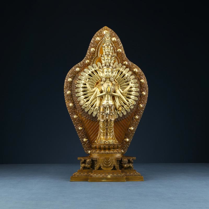 Nimara Ritual Handmade Thousand-armed Avalokitesvara Kwan Yin Wealth Brass Copper Statue Decoration