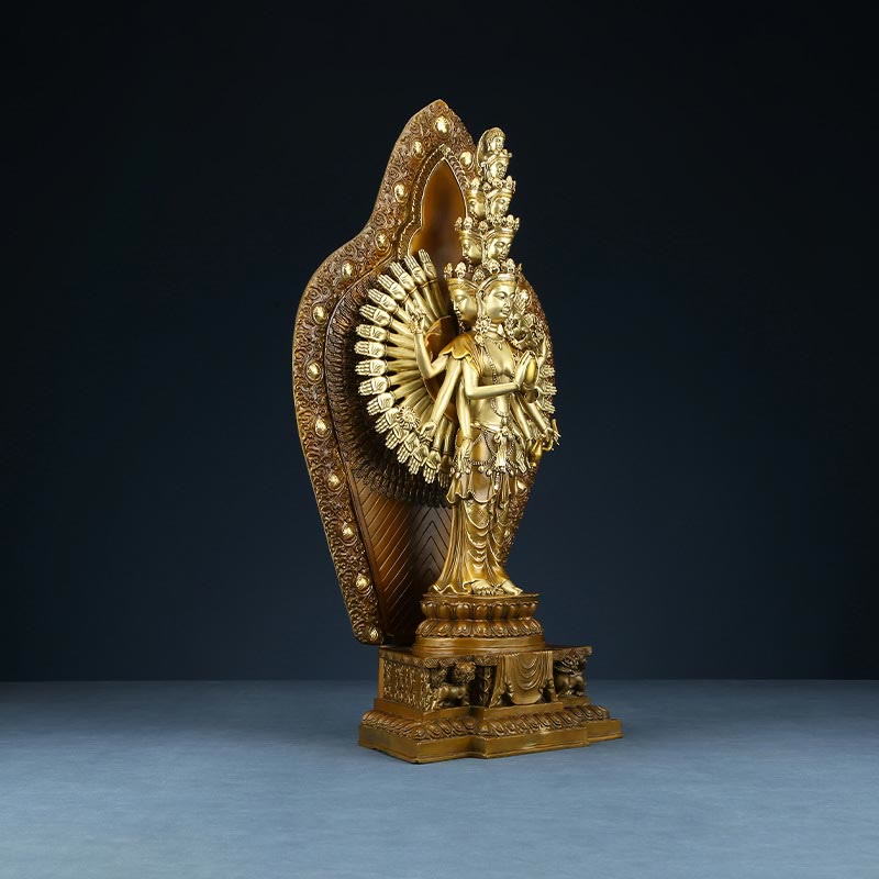 Nimara Ritual Handmade Thousand-armed Avalokitesvara Kwan Yin Wealth Brass Copper Statue Decoration