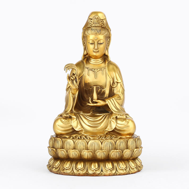 Nimara Ritual Kwan Yin Avalokitesvara Holding A Willow Bottle Harmony Brass Copper Statue Home Decoration